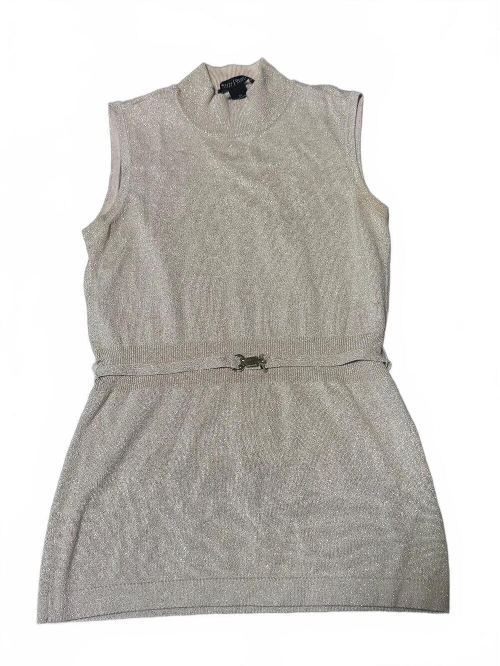 White House Black Market Sleeveless Gold Knit w/Belt (XS) Top Blouse Mock Neck